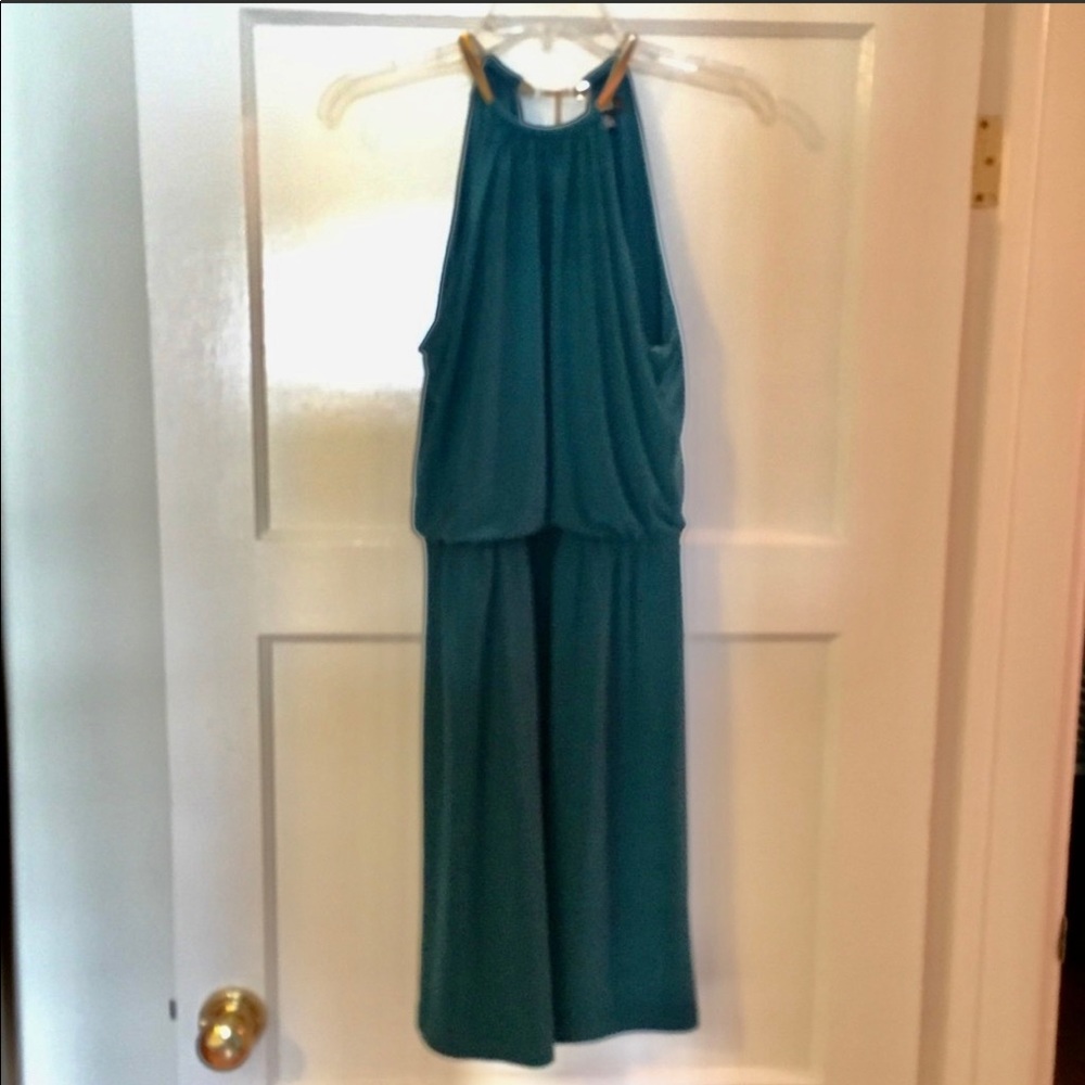 Green Dress with Gold Neckline